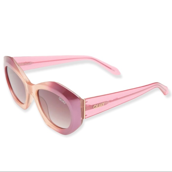 QUAY Real Me Sunglasses Pink Ombre Frame Brown Lenses Geometric Shape #160 NWT - Picture 5 of 11